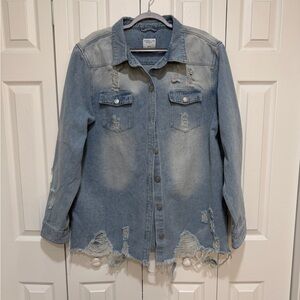 Chic Soul Light Blue Distressed Jean Jacket